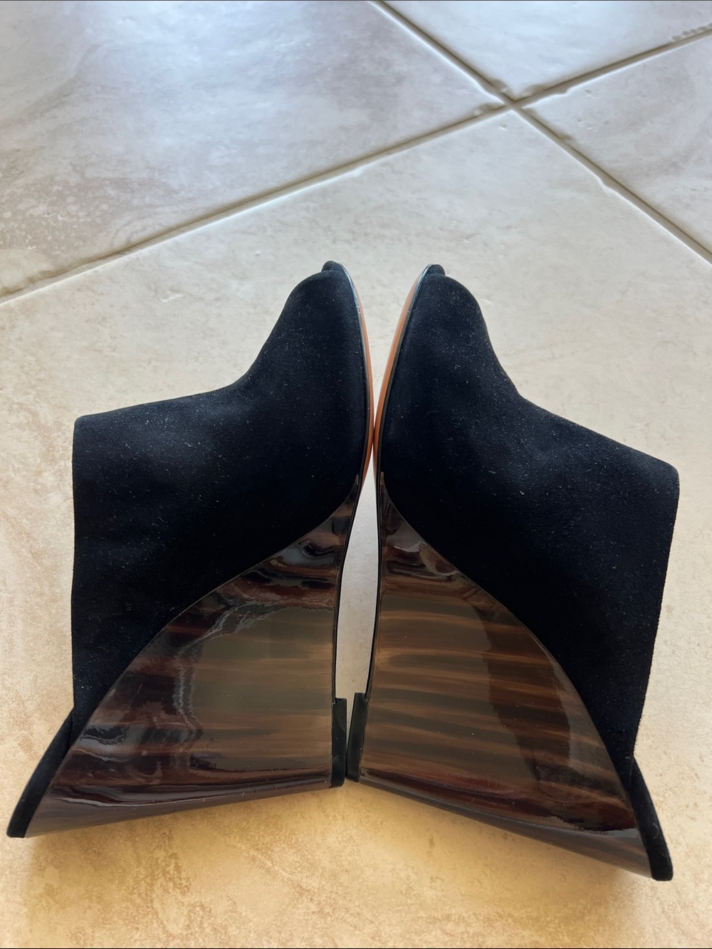 Coach Black Suede Open-Toe Wedge Mules